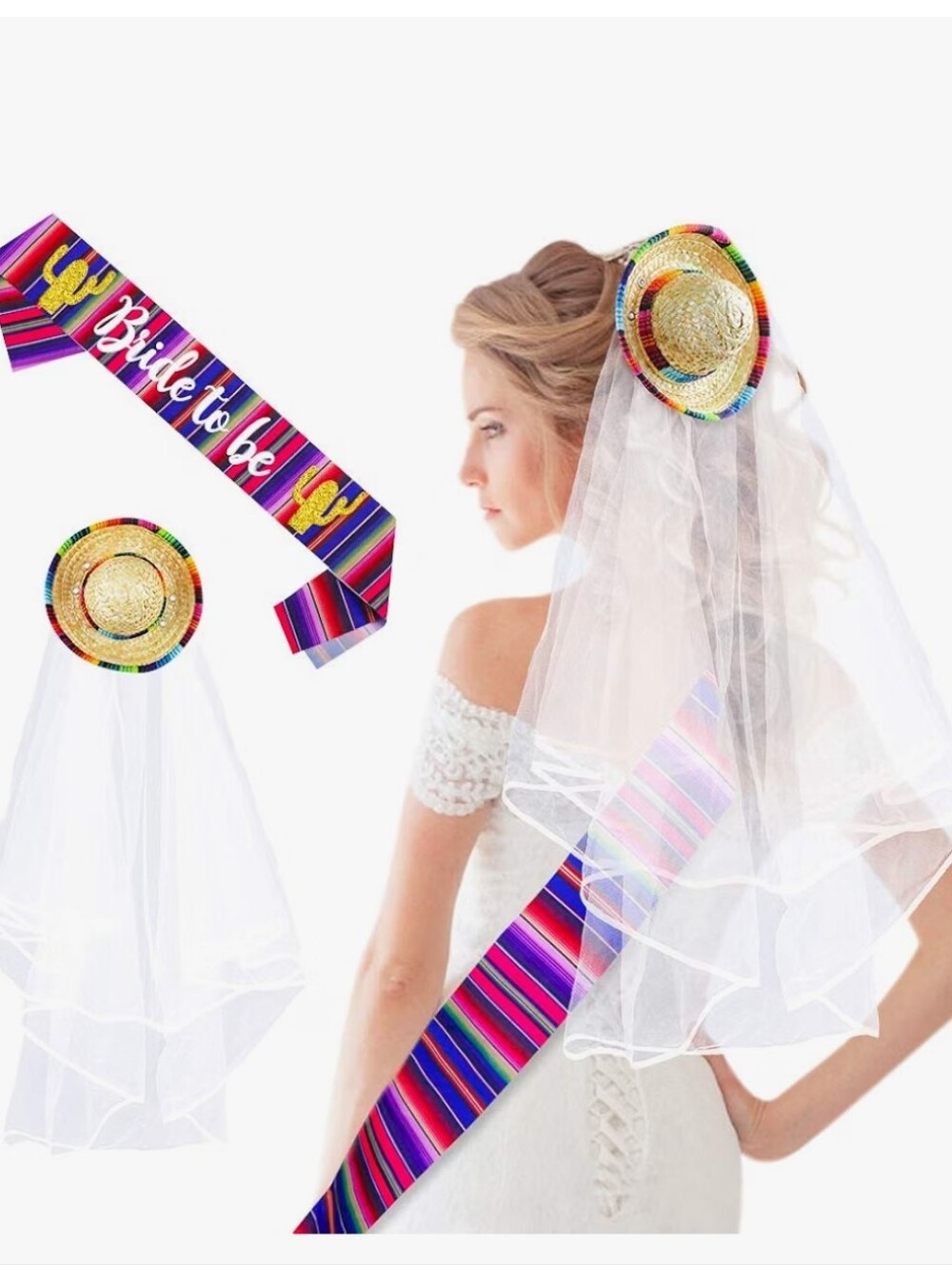 NWT Final Fiesta Bride Sombrero Veil & Serape Sash Set